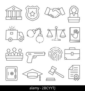 Law line icons set on white background Stock Vector