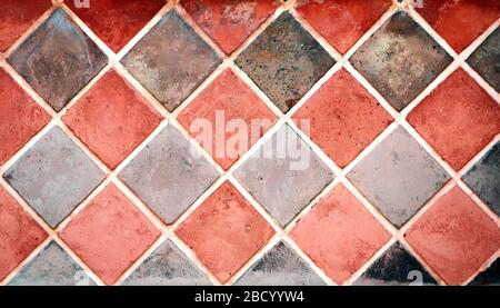 Old Porcelain Tiles Floor Texture With Tiles Of Red Color And