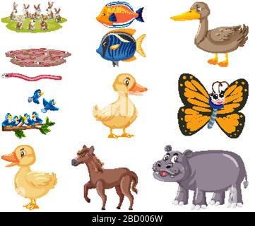 Large set different toys on white background illustration Stock Vector