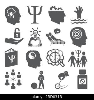Psychology icons set on white background Stock Vector
