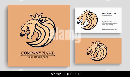 Lion logo. Lion head with crown - vector illustration, emblem design. Universal company symbol. Stock Vector