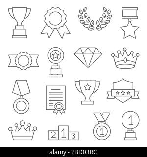 Awards line icons set on white Stock Vector