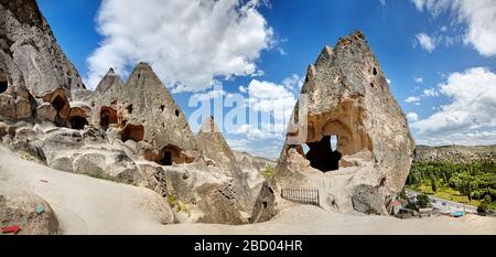 Ancient Monastery in the rock in Goreme open air Museum in Cappadocia, Turkey Stock Photo