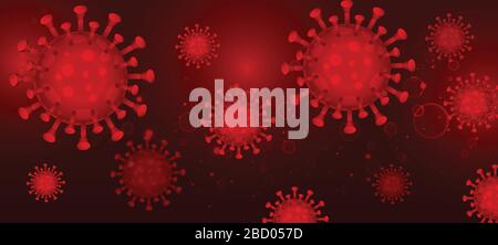 3d illustration, asian flu. Realistic bacteria, microbe infection and blood, biology banner, concept. Vector bacillus, microorganism in closeup. Red a Stock Vector