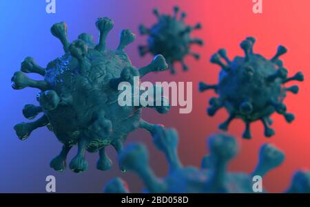 Coronavirus 2019-ncov flu particle infection. Virus particles floating. 3D Rendering. Stock Photo