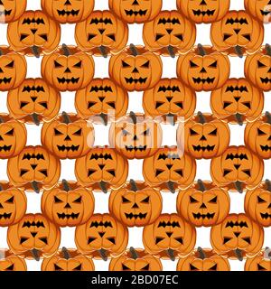 Illustration on theme big colored pattern Halloween, seamless orange pumpkin. Seamless pattern consisting of collection pumpkin, accessory at Hallowee Stock Vector