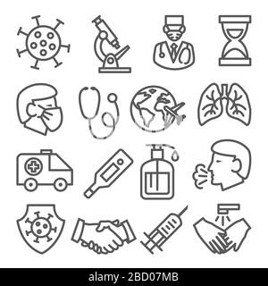Coronavirus line icons set on white background Stock Vector