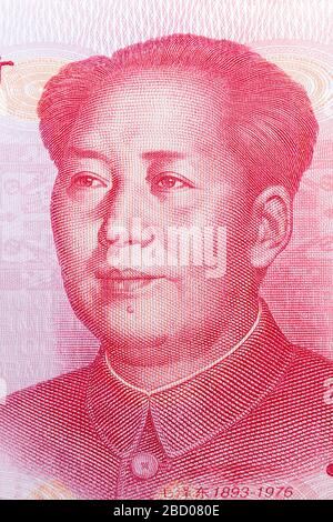 Mao Zedong on 100 chinese yuan banknote. Chinese currency on macro. Stock Photo