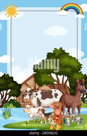 Border template design with many farm animals Stock Vector Image & Art ...