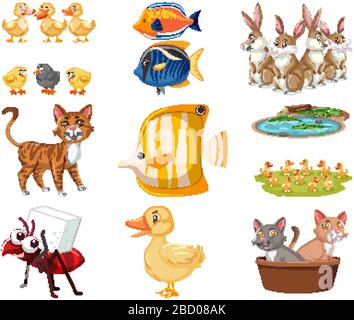 Large set different toys on white background illustration Stock Vector