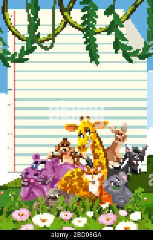 Border template design with many wild animals in background ...