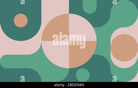 Bauhaus background with shapes, circle and curves in style of 80s design, minimal geometric pattern, retro fashion web banner. Vector illustration Stock Vector