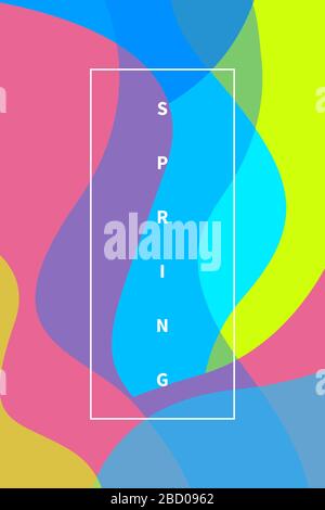 Vertical poster with overlapping curved waves, spring sale banner, color abstract geometric background for season discount. Vector illustration Stock Vector