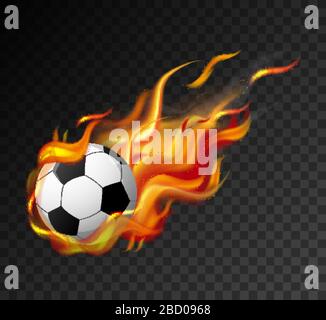 Football with big flame shooting on black background illustration Stock Vector