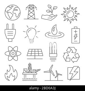 Energy line icons set on white background Stock Vector
