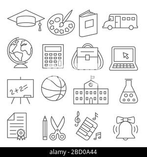School and Education Line Icons on white background Stock Vector