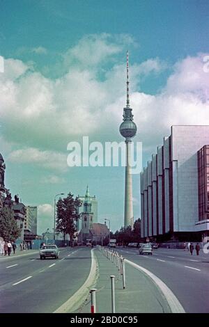 television tower and Palace of the Republic, October 1980, East Berlin, East Germany Stock Photo