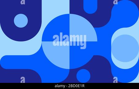 Bauhaus background with shapes, circle and curves in style of 80s design, minimal geometric pattern, blue fashion web banner. Vector illustration Stock Vector