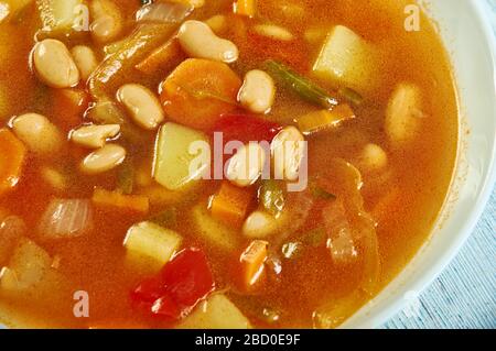 Israeli White Bean Soup, chicken broth and beans. Stock Photo