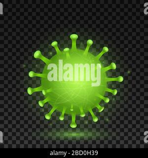 3D virus microbe corona isolated on dark transparent background. Medical element. Pathogen organism. Vector illustration. EPS 10 Stock Vector