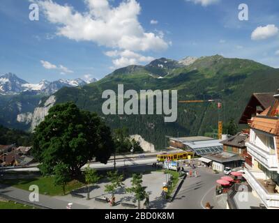 The railway station at Wengen, in the Jungfrau region of Switzerland. Stock Photo