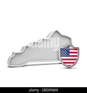 American state of Kentucky, with stars and stripes shield. 3D Rendering Stock Photo