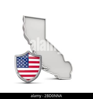 American state of California, simple 3D map in white grey. 3D 