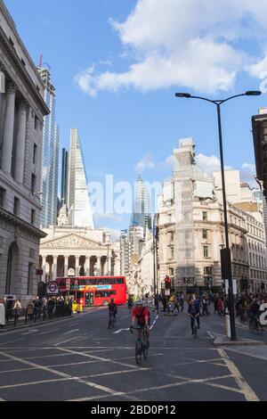 London, United Kingdom - April 25, 2019: Vertical street view of London city, ordinary people walk the street Stock Photo