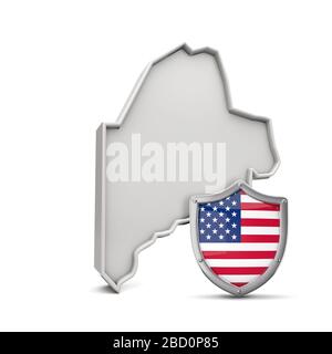 American state of Maine, with stars and stripes shield. 3D Rendering Stock Photo