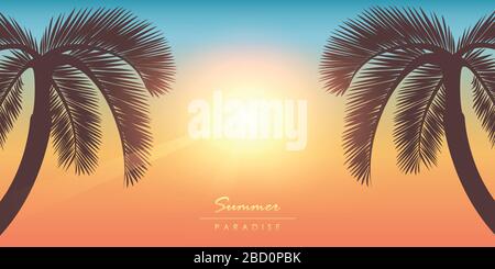 tropical summer paradise sunny background with palm tree vector illustration EPS10 Stock Vector
