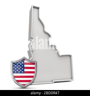 American state of Idaho, with stars and stripes shield. 3D Rendering Stock Photo