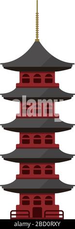 Traditional oriental pagoda flat vector illustration. Stock Vector