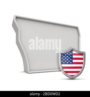 American state of Iowa, with stars and stripes shield. 3D Rendering Stock Photo