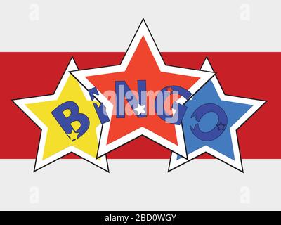 Bingo Decorative Text Over Trio Of Stars On Red Panel And White Background Stock Vector