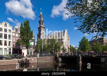 Amsterdam, Netherlands - July 02 2019: The Westerkerk is a Reformed church located in the most western part of the Grachtengordel neighborhood. Stock Photo