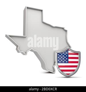 American state of Texas, with stars and stripes shield. 3D Rendering Stock Photo