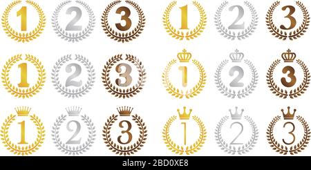 wreath frame ranking illustration set . from 1st place to 3rd place(gold/silver/bronze) . Stock Vector