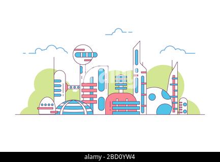 Futuristic city view line style Stock Vector