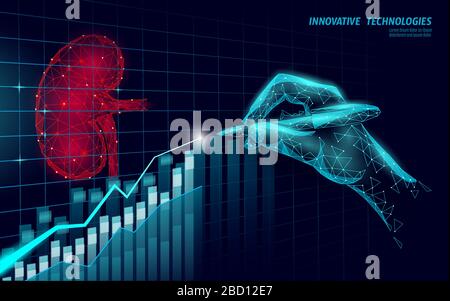 Human kidneys medicine research concept. Medical help therapy growing graph analysis treatment. Urinary system cancer prevention poster template Stock Vector