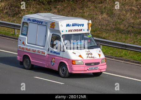 Mr Whippy Mercedes Benz Ice cream 1997 pink white Ford Transit 150 SWB van; Stock Photo
