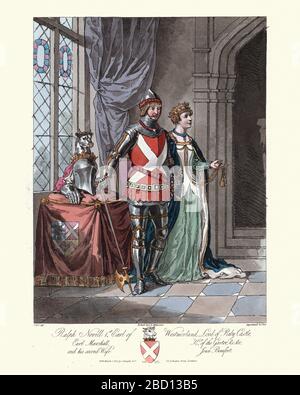 Vintage Engraving Of English Knights And Lady Of The 14th Century Stock ...