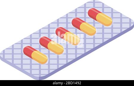 Red yellow capsule blister icon, isometric style Stock Vector