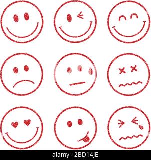 emoticons /smiley face stamp icon set (smile,cheerful,sad,heart,wink,crying etc.) Stock Vector