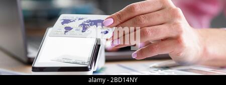 Lady working in bank Stock Photo
