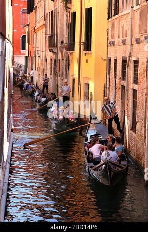 Italy, Venice - 13 June 2019: Gondolas in a narrow street of Venice Stock Photo