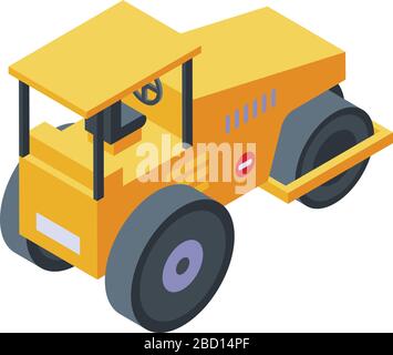 Yellow steamroller icon, isometric style Stock Vector