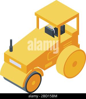 Yellow road roller icon, isometric style Stock Vector