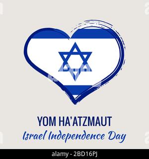 Israel independence day greeting card, banner, vector illustration. Israeli national day. Israel flag in heart shaped. Flat vector stock illustration. Stock Vector