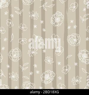 Cute hand drawn lineart flowers seamless pattern, floral background, great for spring and summer themes, Mother's Day, Valentine's Day, fabrics, wrapp Stock Photo