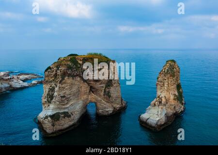 Serene view of Pigeon's rock in Raouche, Lebanon. Stock Photo